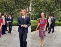 Jimin protagonizó el momento más viral del día al sorprenderse y tomarle fotos los gatitos protegidos que habitan en el recinto. ESPECIAL/CAPTURA DE VIDEO