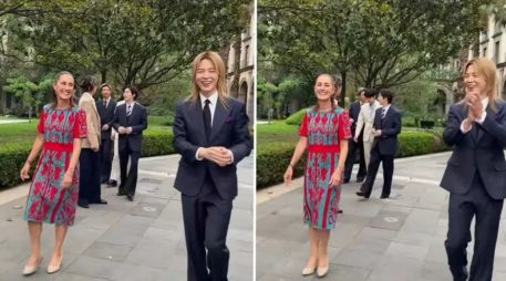 Jimin protagonizó el momento más viral del día al sorprenderse y tomarle fotos los gatitos protegidos que habitan en el recinto. ESPECIAL/CAPTURA DE VIDEO