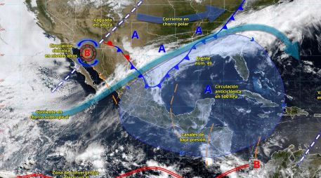 El frente frío 49, en interacción con la corriente en chorro subtropical y un canal de baja presión causan lluvias puntuales intensas en Tamaulipas y Nuevo León. ESPECIAL/Conagua
