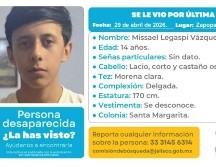 Cualquier información que pudiera ayudar a localizar a Missael puede ser reportada de manera anónima al número 3331456314 de la Comisión de Búsqueda de Jalisco. ESPECIAL/ Comisión de Búsqueda de Personas.