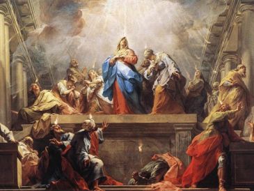 «Si me aman, cumplirán mis mandamientos; yo le rogaré al Padre y él les dará otro Paráclito para que esté siempre con ustedes, el Espíritu de la verdad». WIKIPEDIA/«Pentecostés», de Jean II Restout