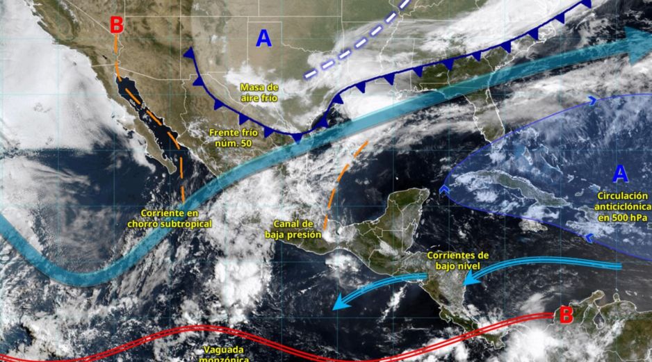 Mientras persisten las tormentas en el centro y sureste de México, la onda de calor mantendrá temperaturas superiores a los 45 grados en diversos estados. ESPECIAL/ SMN.