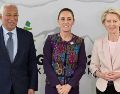El presidente del Consejo Europeo, António Costa, la Presidenta Claudia Sheinbaum y la presidenta de la Comisión Europea, Ursula von der Leyen, en una foto de archivo del 2025. FACEBOOK/Unión Europea en México