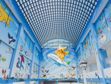 En la sala principal, flotará un globo con la forma de Pikachu sobre un avión, rodeado de los más de cien Pokémon de tipo Volador existentes, que aparecen “alegremente surcando el cielo”. EFE/ Gobierno de la pefectura deIshikawa