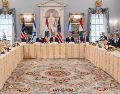 Delegaciones de Israel y el Líbano durante una nueva ronda de negociaciones de paz este viernes, en Washington, Estados Unidos. EFE/@statedeptspox