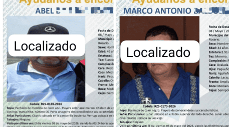 Según las fichas de búsqueda, ambos habían sido reportados como desaparecidos desde el pasado 8 de mayo en el municipio de Rosario. ESPECIAL/ Facebook/ Policía Mazatlán