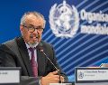El director general de la Organización Mundial de la Salud, Tedros Adhanom Ghebreyesus, interviene durante una rueda de prensa sobre el brote de ébola causado por el virus Bundibugyo en la República Democrática del Congo y Uganda, en la sede de la OMS en Ginebra, Suiza, el 22 de mayo de 2026. EFE/M. TREZZINI