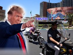Imágenes de Teherán en donde se despliega un anuncio con mensaje anti Trump; EU e Irán buscan conseguir un acuerdo de paz. EFE / EPA / ABEDIN TAHERKENAREH