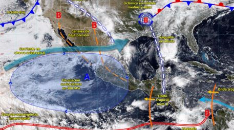 La onda tropical número 2 provocará lluvias intensas, granizo y fuertes vientos en al menos cuatro estados del país. ESPECIAL/SMN.