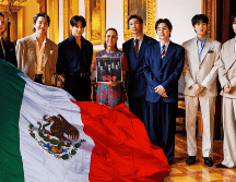 La Presidenta y los integrantes de BTS en Palacio Nacional. FACEBOOK / Claudia Sheinbaum Pardo