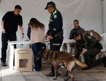 Policías inspeccionan el lugar donde vota el presidente de Colombia, Gustavo Petro este domingo en Bogotá. EFE/M. Dueñas