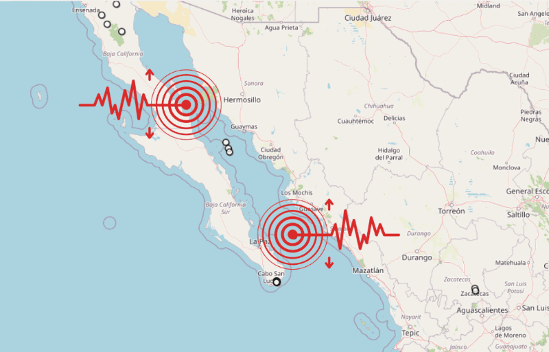 &nbsp;Sismos en Baja California Sur. ESPECIAL / SSN