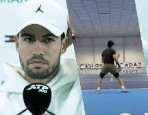 Alcaraz apareció en la pista cubierta de la Carlos Alcaraz Academy en Murcia, donde se ejercitó con una férula protectora para la muñeca. EFE / ARCHIVO / IG / @carlitosalcarazz