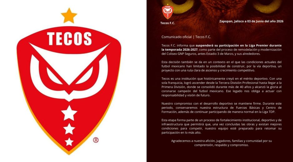 Los Tecos de la Universidad Autónoma de Guadalajara no participarán en la temporada 2026-2027 de la Liga Premier. X / @FCTecos