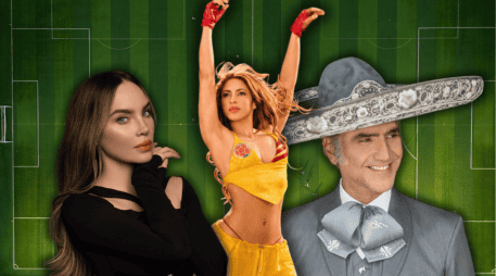 La alineación para la inauguración del Mundial 2026 en territorio mexicano destaca por una fuerte presencia de talento hispanohablante. ESPECIAL/Canva/Facebook @Shakira @Belinda @Alejandro Fernández