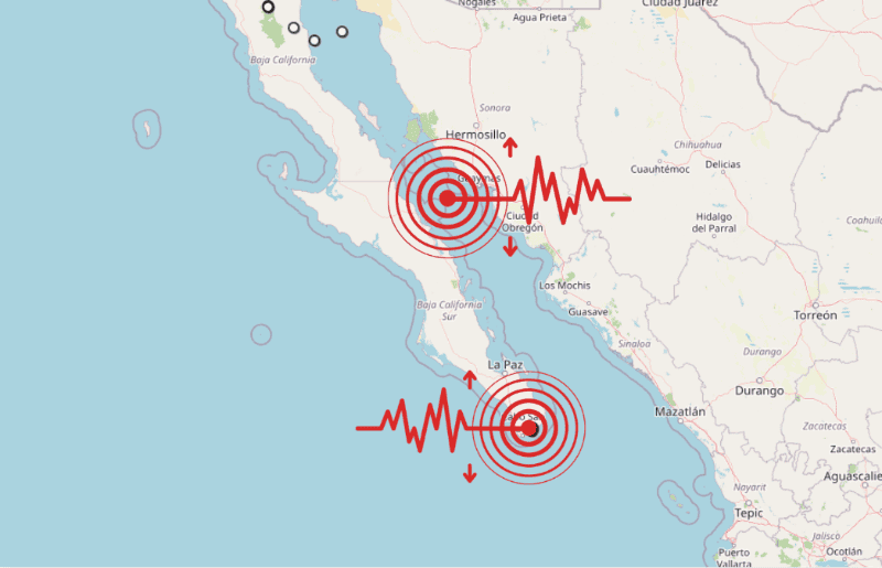 &nbsp;Sismos en Baja California Sur. ESPECIAL / SSN