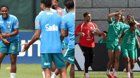 Brasil y Marruecos entrenando previo a su partido del sábado. EFE/S. MOREIRA/CANVA
