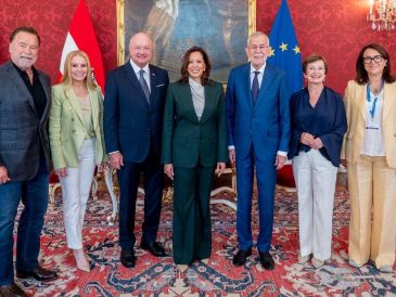 Harris y Schwarzenegger defendieron que la protección del medioambiente debe estar por encima de las diferencias políticas. EFE/ Cuenta oficial en X del presidente federal de Austria