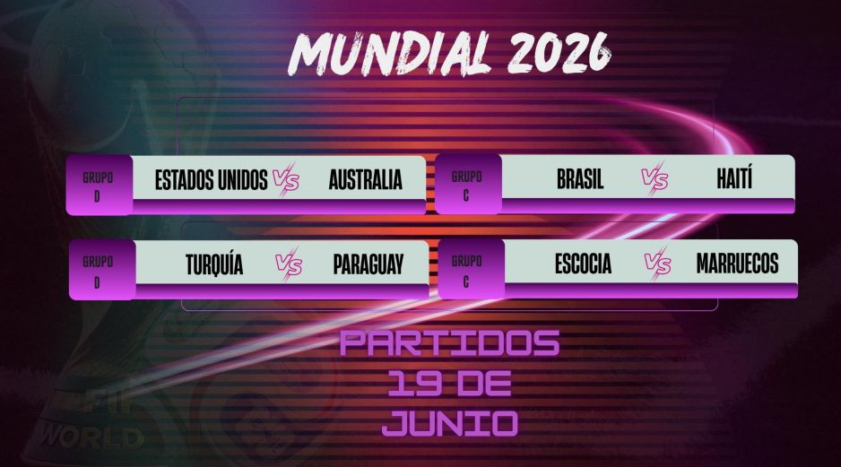 Este viernes 19 de junio continuará la actividad del Mundial 2026 con una jornada clave en la fase de grupos. ESPECIAL / CANVA