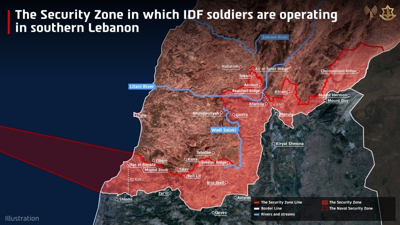 Mapa difundido por el Ejercito de Israel del perímetro que invaden en el sur del Líbano. EFE / Ejército de Israel