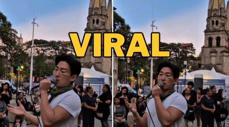 Un coreano decidió robarse el espectáculo en las calles del Centro de Guadalajara de una manera muy peculiar, con su hermosa voz. FACEBOOK / JJUN COREANO