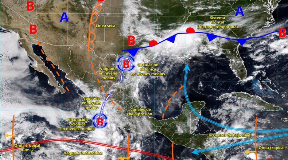 El SMN prevé lluvias intensas, tormentas eléctricas y riesgo de inundaciones en diversas regiones del país durante los próximos cuatro días. ESPECIAL/ SMN.