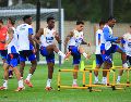 Jugadores de Colombia en entrenamiento previo al juego. EL INFORMADOR/J. Acosta