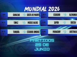 La actividad de la tercera jornada de la fase de grupos del Mundial 2026 sigue este jueves 25 de junio con partidos que definirán los boletos a la ronda de eliminación directa. ESPECIAL / CANVA
