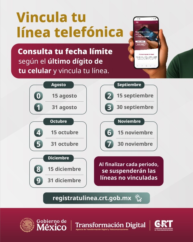 Calendario para el registro de líneas telefónicas. ESPECIAL&nbsp;