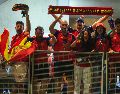 Aficionados españoles en el juego entre las selecciones de España y Uruguay disputado ayer en Guadalajara. EL INFORMADOR/J. Acosta