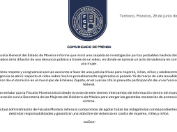 Tras la difusión de un video en redes sociales, la FGE de Morelos confirmó la apertura de una carpeta de investigación y señaló que trabaja en coordinación con la Secretaría de las Mujeres del Gobierno de México para otorgar medidas de protección a la víctima. X / @Fiscalia_Mor