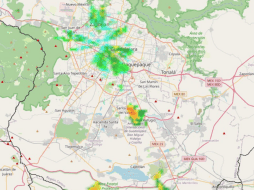 Los reportes más recientes indican que los ecos de lluvia más intensos se desarrollan sobre el Área Metropolitana de Guadalajara. RADAR DOPPLER UDEG