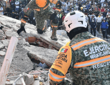 Voluntarios y rescatistas trabajan en un edificio derrumbado por el doble terremoto en Catia La Mar, Venezuela. ESPECIAL/X/ @Defensamx1