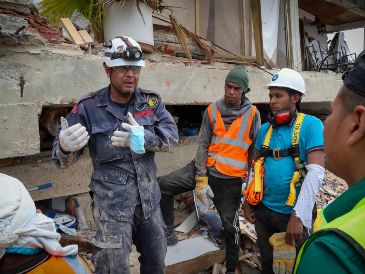 Explican que para detectar la ubicación de las víctimas se guían por los indicios del terreno, la humedad y la presencia de moscas o gusanos. EFE / R. Martínez
