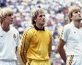 Jugadores belgas en el estadio Cuauhtémoc en el Mundial México 86. Al centro el portero Jean-Marie Pfaff, héroe de la victoria contra España. EL INFORMADOR/Archivo