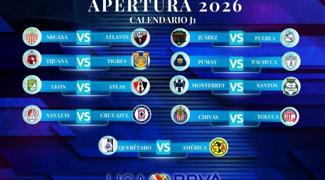 Este es el calendario completo de la Jornada 1 del Torneo Apertura 2026 de la Liga MX, con las fechas, horarios y sedes de todos los partidos programados para el inicio del campeonato. ESPECIAL / CANVA