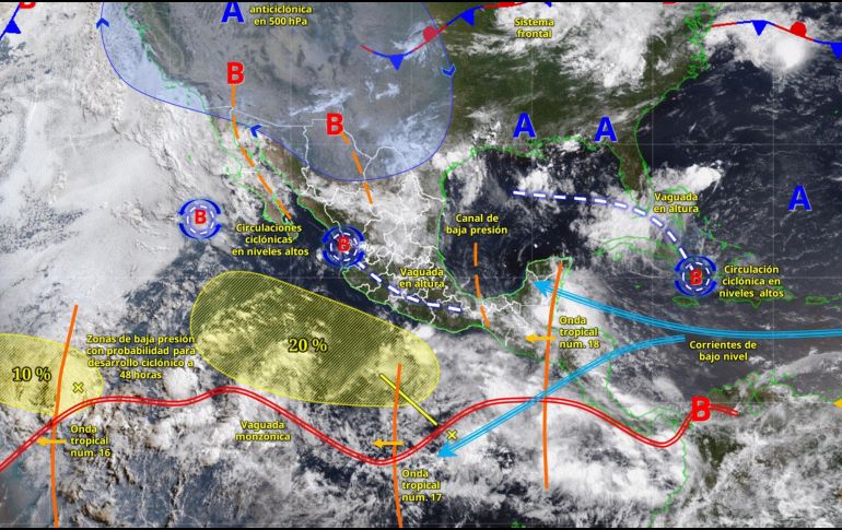 Una zona de baja presión podría convertirse en ciclón tropical frente a las costas del Pacífico mexicano. ESPECIAL/ SMN.