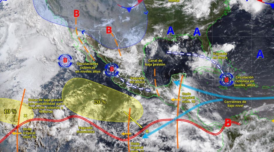 Una zona de baja presión podría convertirse en ciclón tropical frente a las costas del Pacífico mexicano. ESPECIAL/ SMN.