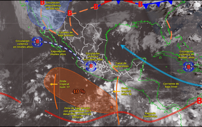 Conagua alerta sobre la onda tropical 18 que provocará fuertes tormentas en el centro y sur de México este 12 de julio de 2026, contrastando con una intensa ola de calor en el Pacífico. ESPECIAL/X/ @conagua_clima