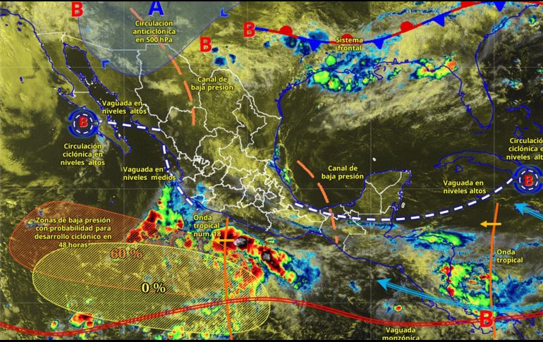 Tres sistemas con potencial ciclónico mantienen bajo vigilancia las costas del Pacífico mexicano. ESPECIAL/ SMN.