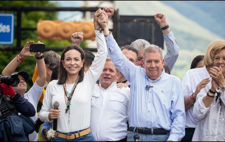 María Corina Machado dijo estas palabras frente a un auditorio de líderes conservadores, entre los que estaban Edmundo González Urrutia . EFE / ARCHIVO
