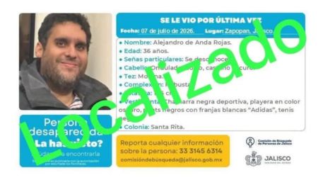 Autoridades confirmaron que el hombre se encontraba a salvo y pudo reunirse con sus familiares tras ser ubicado fuera de Jalisco. ESPECIAL