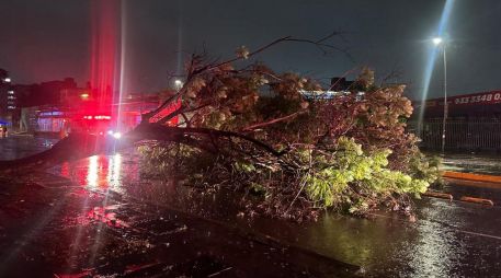 En Zapopan, un auto que circulaba por las avenidas Parres Arias y Las Torres, en la zona de Belenes, fue arrastrado por la corriente en el canal ubicado a espaldas del CUCEA de la Universidad de Guadalajara. ESPECIAL/Protección Civil Zapopan