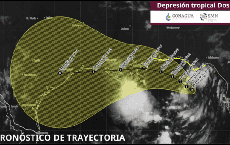 El sistema presenta vientos máximos sostenidos de 45 kilómetros por hora, con rachas de mayor intensidad. ESPECIAL/X/@conagua_clima