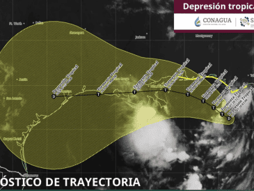 El sistema presenta vientos máximos sostenidos de 45 kilómetros por hora, con rachas de mayor intensidad. ESPECIAL/X/@conagua_clima