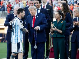 Fotografía de la Presidenta de México, Claudia Sheinbaum Pardo, durante la ceremonia de premiación del Mundial de Futbol 2026. EFE/L. Jr.