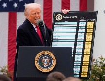 El presidente de EU, Donald Trump, habla durante un evento para anunciar nuevos aranceles en la Casa Blanca, en Washington, el 2 de abril de 2025. AP/ARCHIVO
