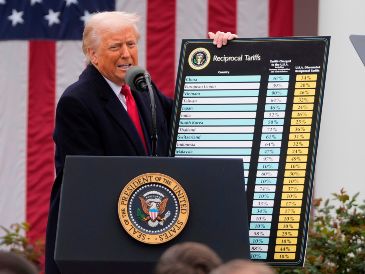 El presidente de EU, Donald Trump, habla durante un evento para anunciar nuevos aranceles en la Casa Blanca, en Washington, el 2 de abril de 2025. AP/ARCHIVO