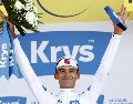 Isaac del Toro terminó la competencia a 1.21 del ganador, el belga Remco Evenepoel, y a 5 segundos de Paul Seixas, que entró cuarto. EFE / Y. Valat