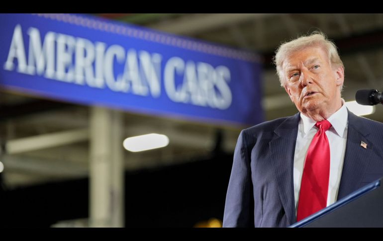 El presidente Donald Trump durante un discurso en una planta de General Motors, el lunes 27 de julio de 2026, en Milford, Michigan. AP/A. Brandon